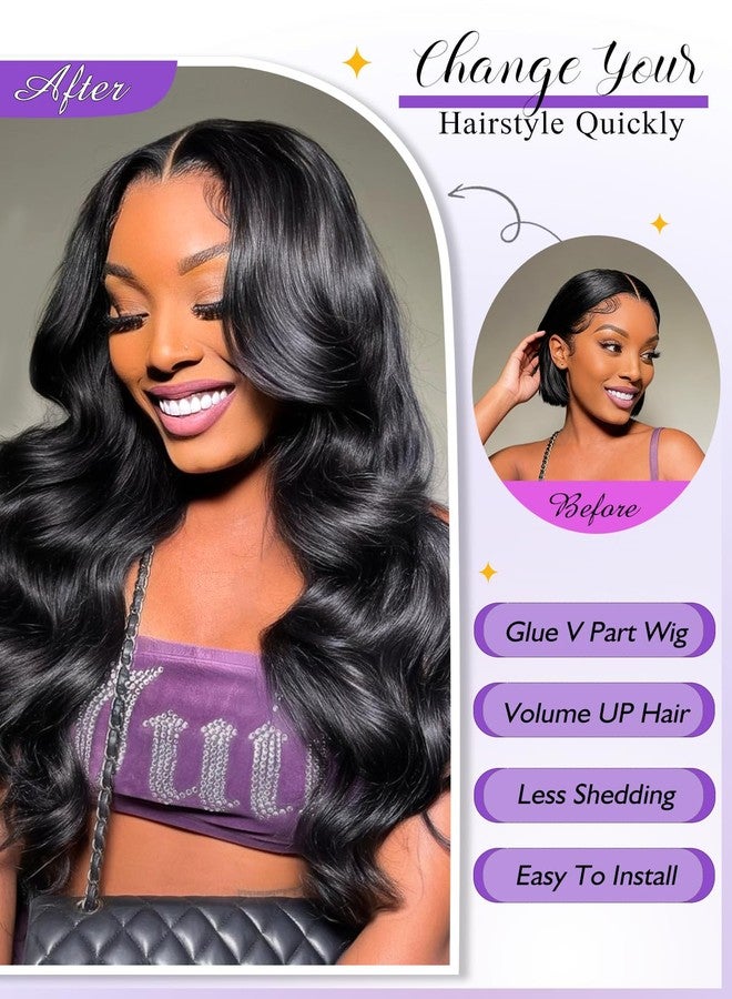Tahikie V Part Wig Human Hair Body Wave 200% Density Upgrade U Part Wigs With Drawstring No Sew in No Glue Half Wigs Human Hair V Shape Clip In Half Wig For Women Natural Color 18 Inch - Image 2